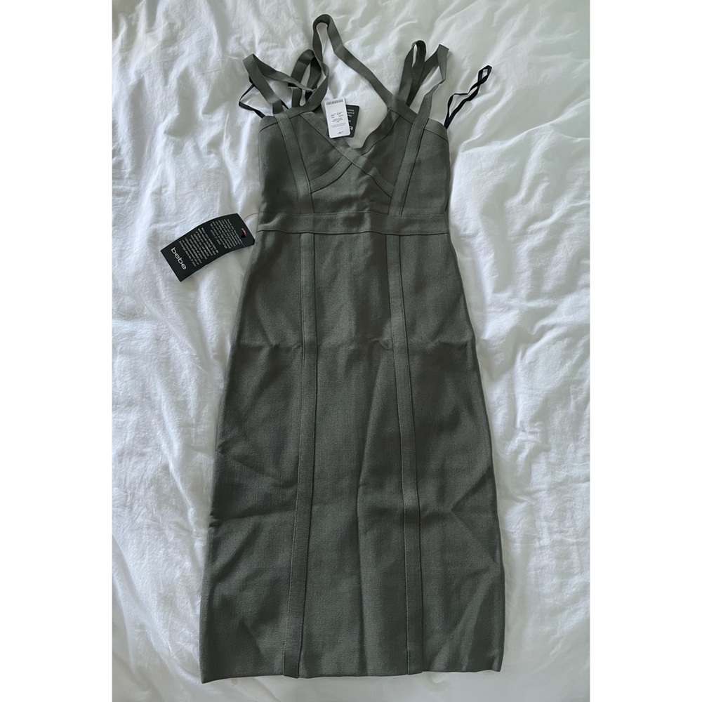 NWT BEBE 3 Strap Bandage Midi Dress - Olive Green - Picture 7 of 7